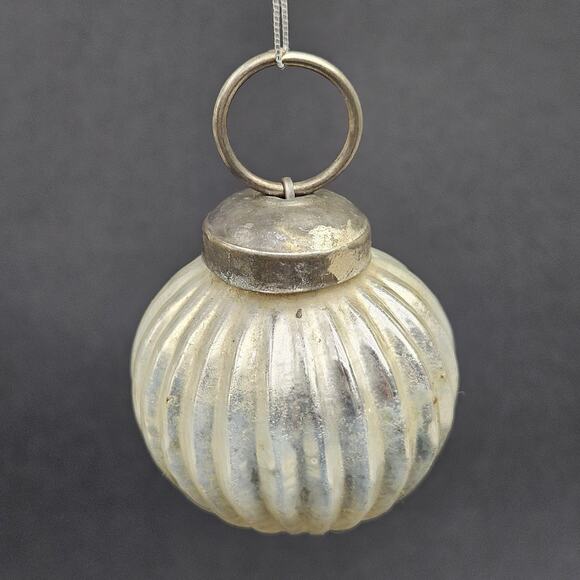 Vintage Mercury Glass Christmas Ornament Ribbed Silver Holiday Ball 2.5 Inch Rou - Picture 4 of 8